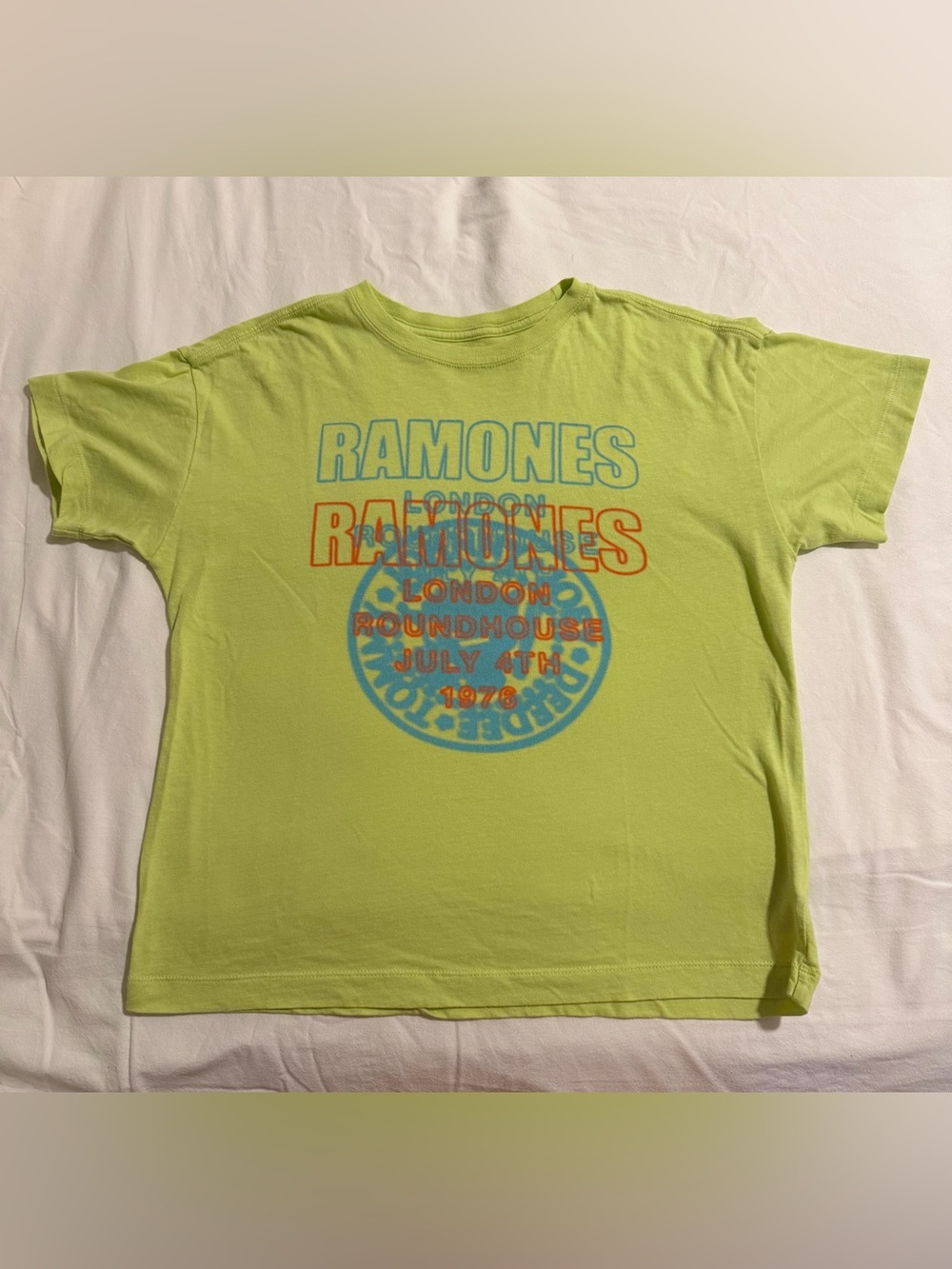 Ramones Lime Green Graphic Tee - Short Sleeve Band Shirt Size Large